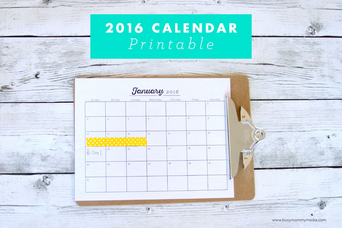 2016 Printable Calendar
