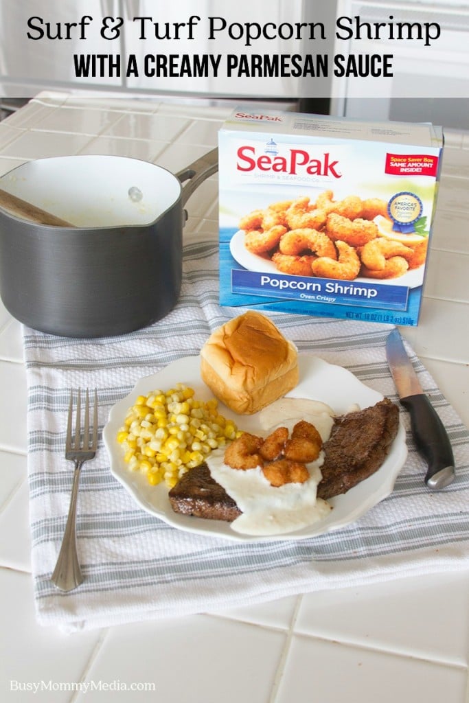 Surf and Turf Popcorn Shrimp with a Creamy Parmesan Sauce