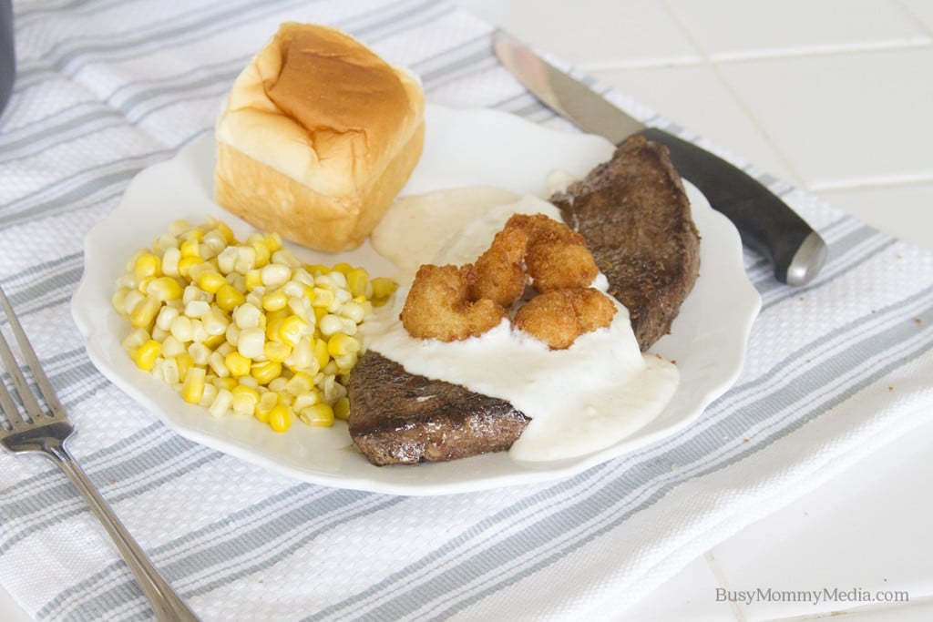 Surf and Turf Popcorn Shrimp with a Creamy Parmesan Sauce