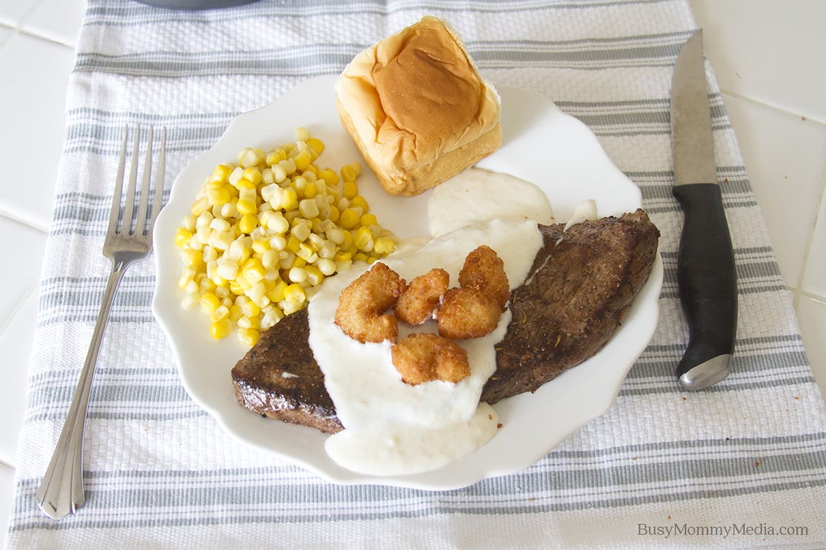 Surf and Turf Popcorn Shrimp with a Creamy Parmesan Sauce