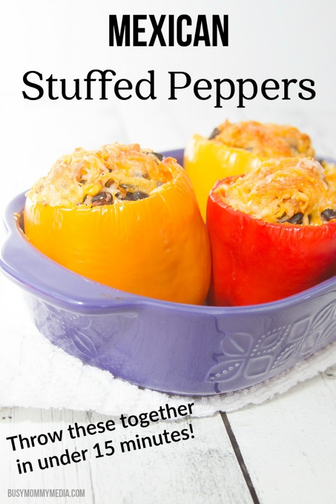 Mexican Stuffed Peppers - This stuffed pepper recipe is delicious and it can be thrown together in under 15 minutes! 