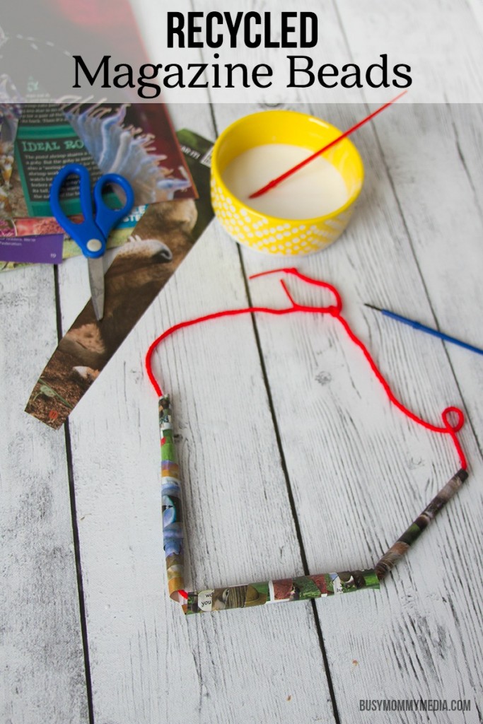 Recycled Magazine Beads | This is a great DIY project for Earth Day! My kids love making wearable crafts. 