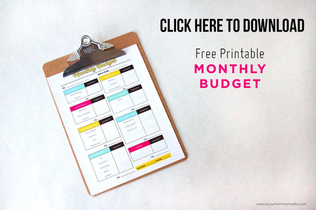 Free Printable Monthly Budget