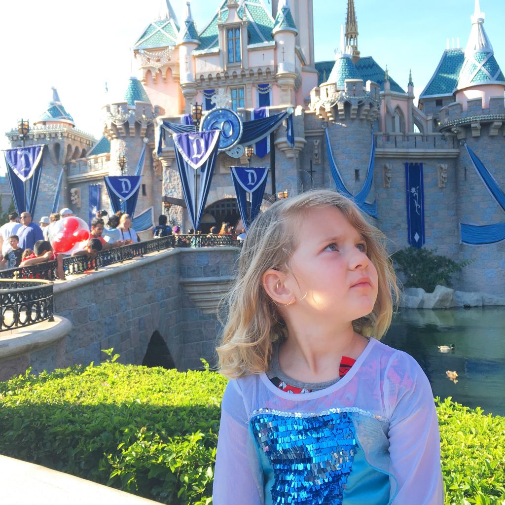 Disneyland's Sleeping Beauty's Castle all decked out for the Diamond Celebration