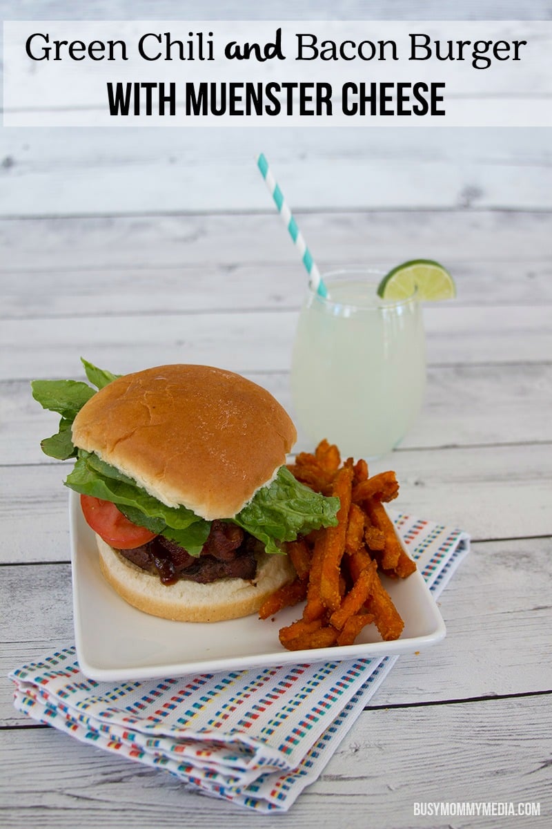 Green Chili and Bacon Burger with Muenster Cheese | This burger is loaded with flavor. If you like green chilies, you will LOVE this!!