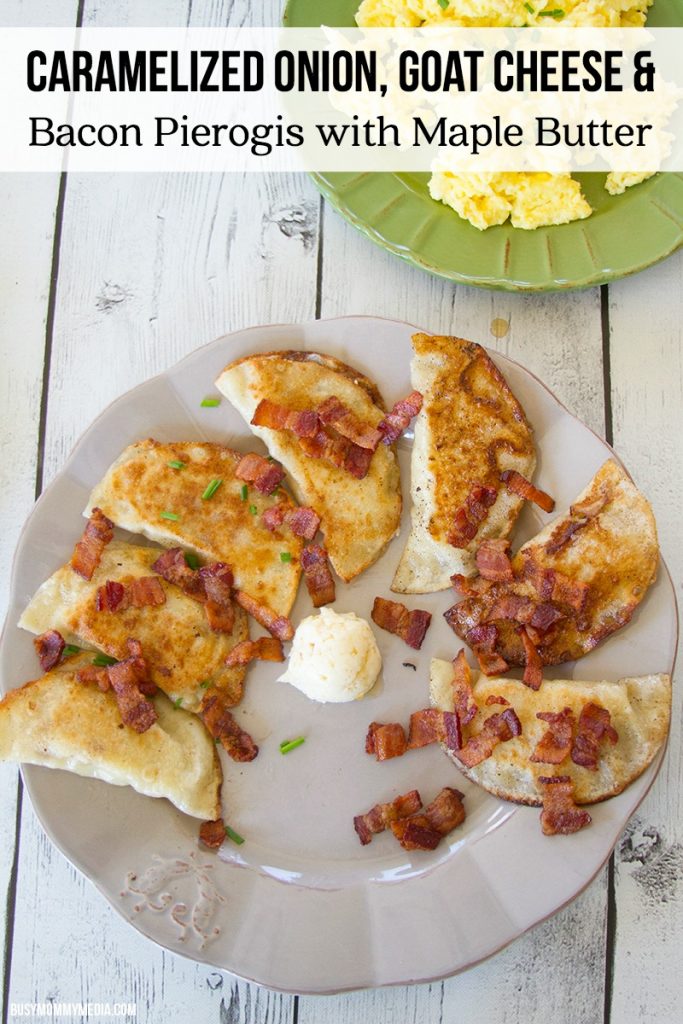 Caramelized onion, Goat Cheese and Bacon Pierogis with Maple Butter