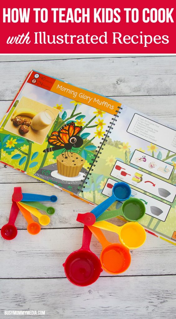 How to Teach Kids to Cook with Illustrated Recipes | This fully illustrated cookbook (complete with color coded measuring cups and measuring spoons) is such a fun way to teach younger kids to cook.