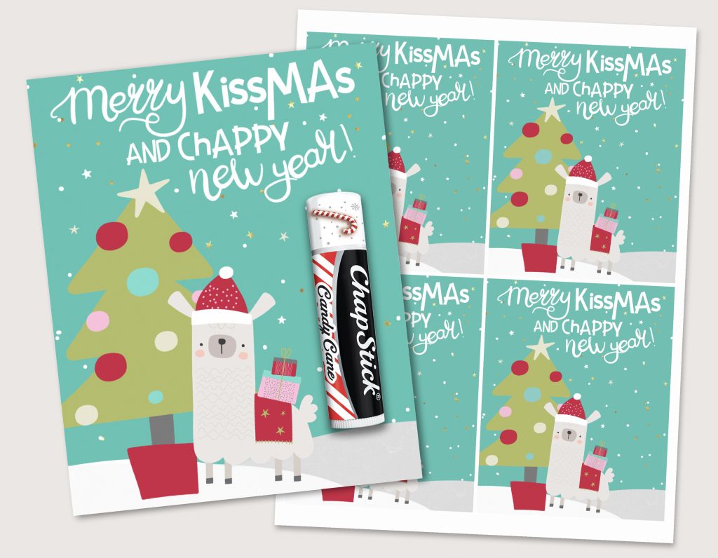 Printable Llama Kissmas Chapstick Neighbor Gift